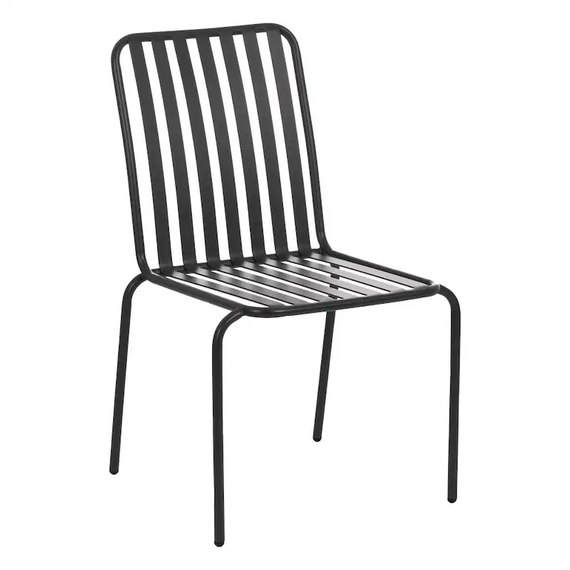 Chaise de jardin en métal anthracite Ixia 52 cm, dossier et assise à lattes, vue de trois quarts