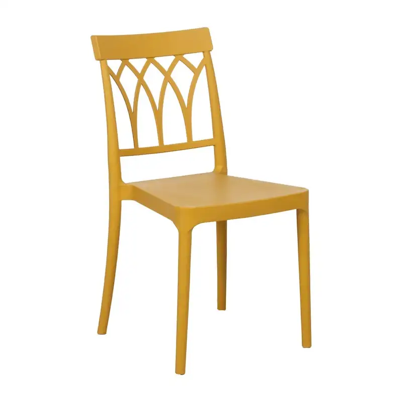 Chaise Ixia 42 cm jaune moutarde vue de trois quarts sur fond blanc