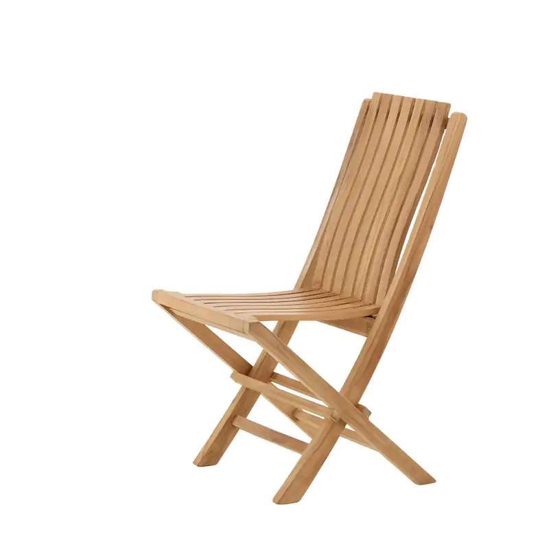 Chaise Ghana de trois quarts, dossier haut à lattes et pieds en X