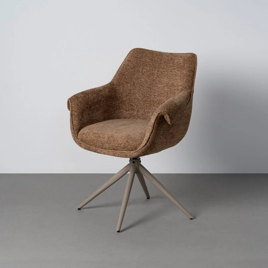 Chaise pivotante Ixia en tissu texturé et métal, coque rembourrée et accoudoirs enveloppants
