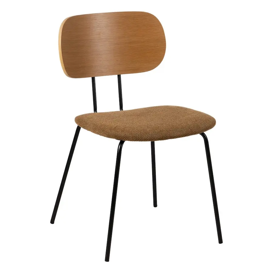 Chaise tissu dossier bois Ixia 48 cm, camel