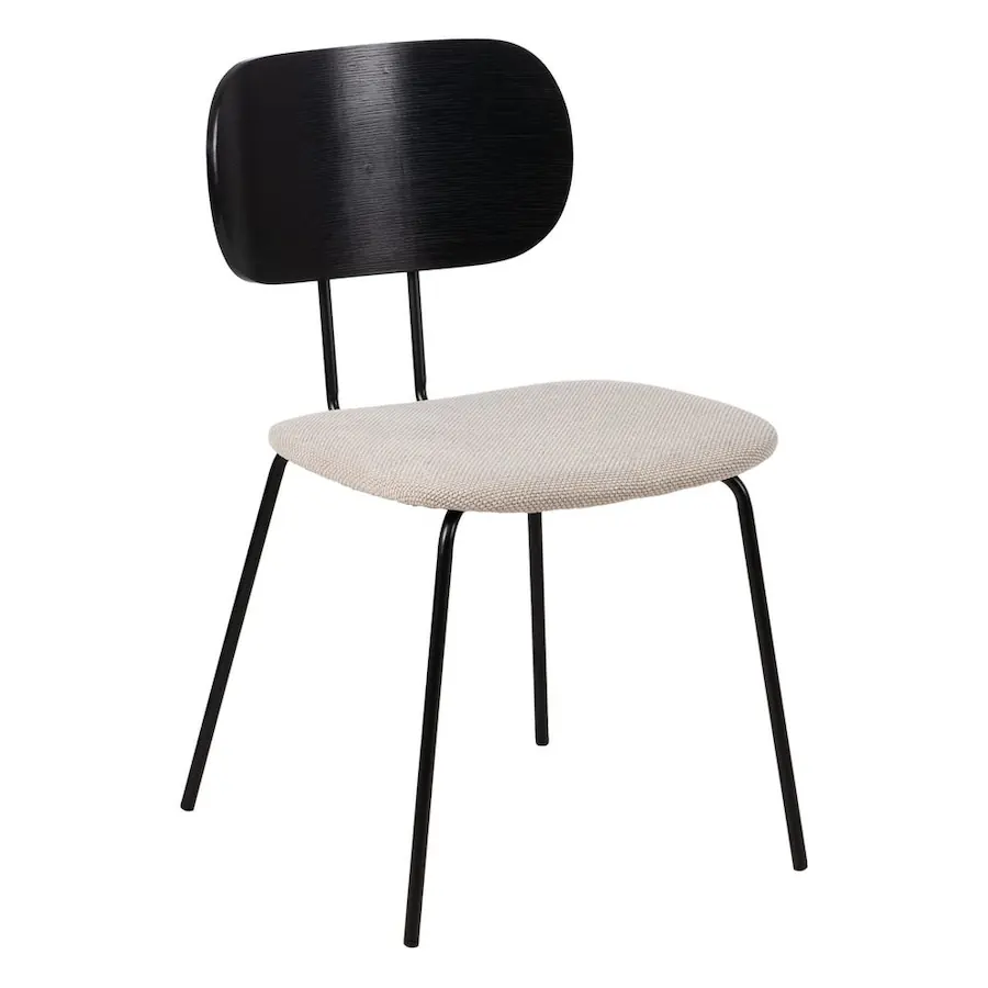 Chaise tissu dossier bois Ixia 48 cm, écru/noir