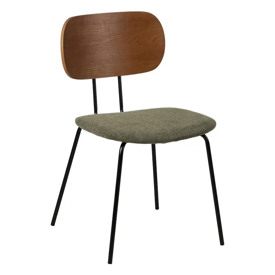 Chaise tissu dossier bois Ixia 48 cm, vert sauge