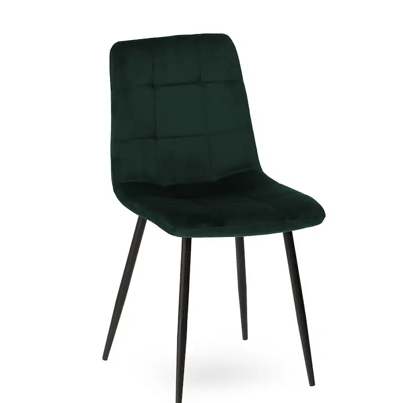 Chaise Manta en velours vert empire, piquée en carrés