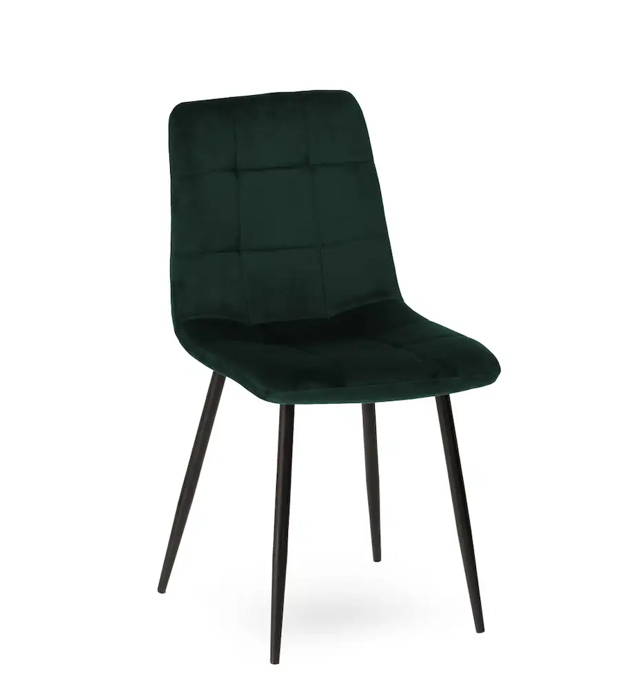 Chaise Manta en velours vert empire, piquée en carrés