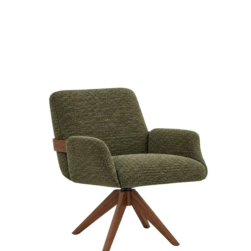 Fauteuil de table Marceau d'Athezza en tissu chiné, accoudoirs arrondis et piètement à quatre branches