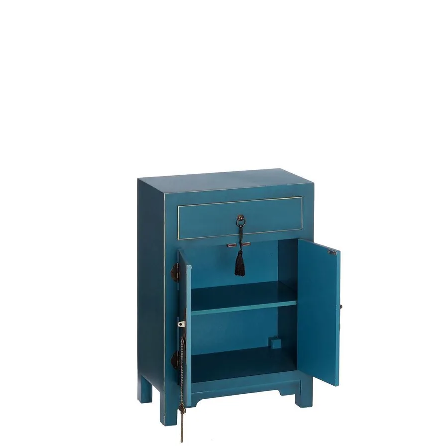 Chevet Bleu Pétrole Poignées Anneaux Ixia 45cm