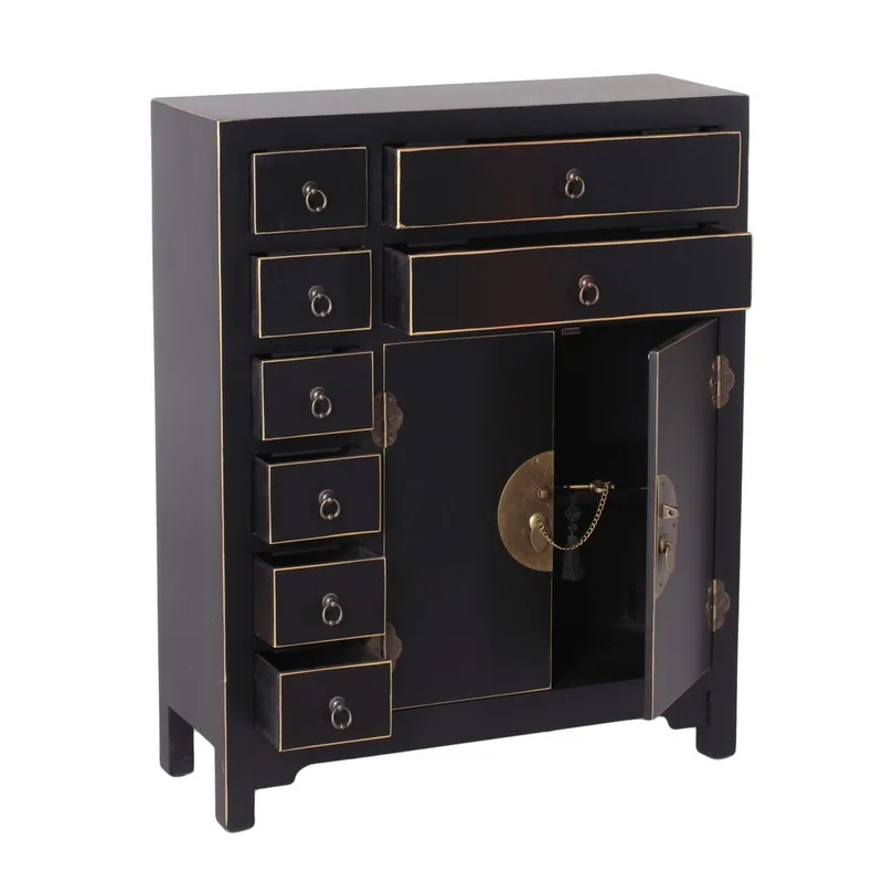 Commode Haute Noir Mat 6 Tiroirs Ixia 73cm