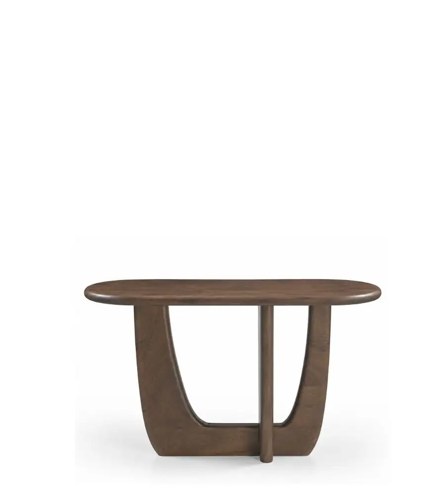 Console Eudora en manguier marron, piètement en arc et pied rond