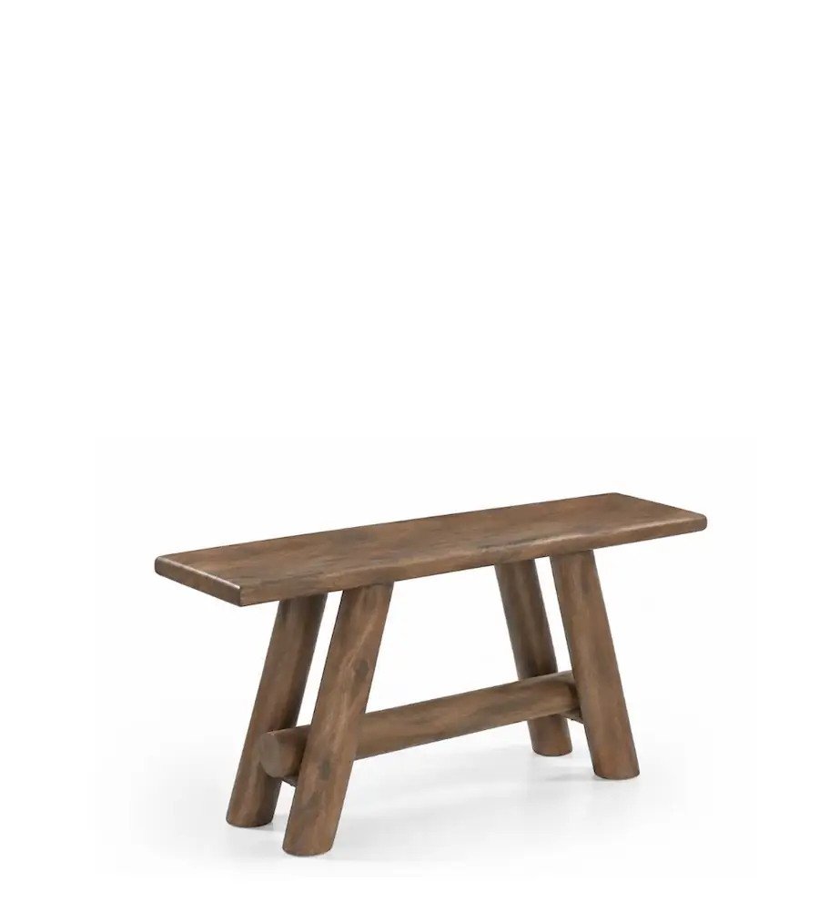 Console Lucien en manguier marron, pieds ronds en biais et traverse basse