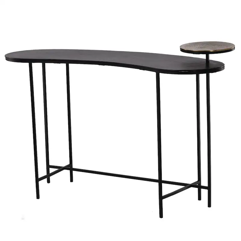Console Myra noire, plateau haricot et petit plateau rond martelé