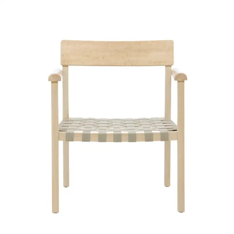 Fauteuil en manguier Krois vu de face, assise en sangles tressées