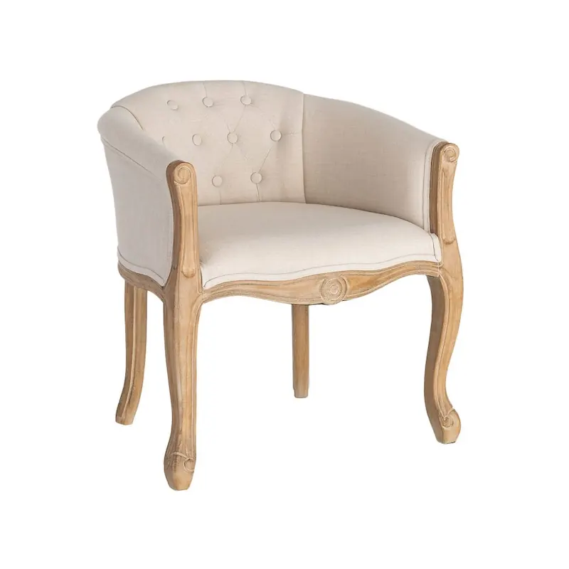 Fauteuil Ixia de trois quarts face sur fond blanc, dossier capitonné