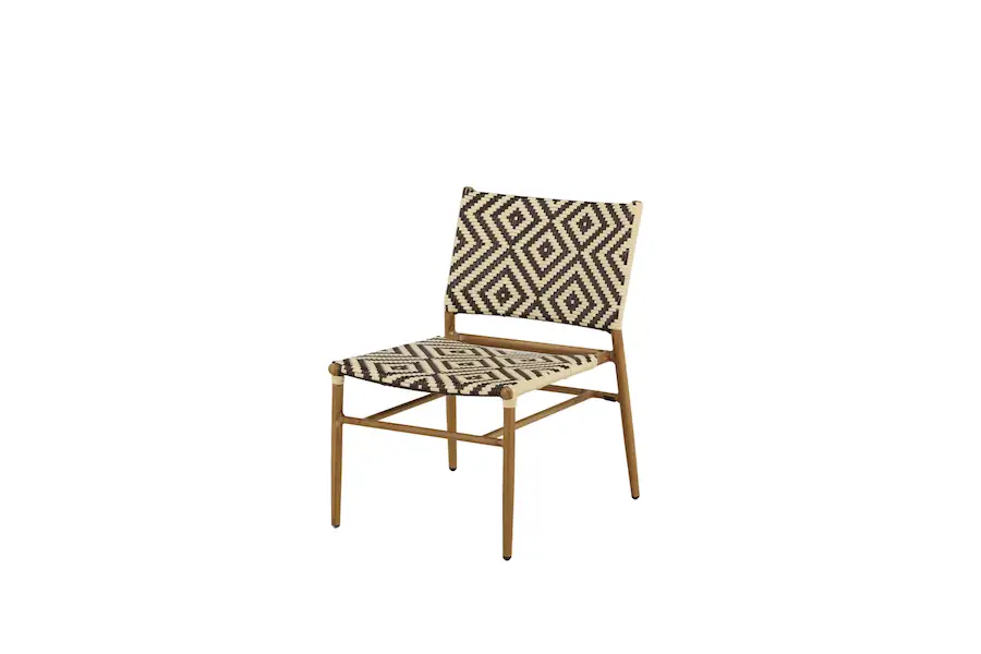 Fauteuil de jardin Calapan en trois quarts, losanges beige et marron