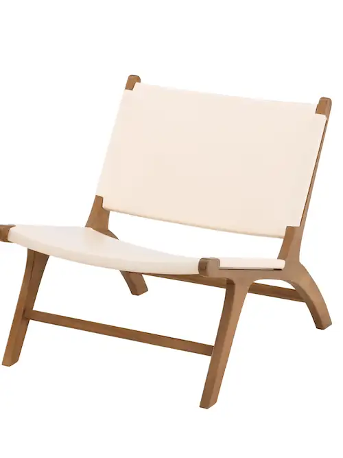 Fauteuil lounge Rike en teck et simili cuir, 65 cm
