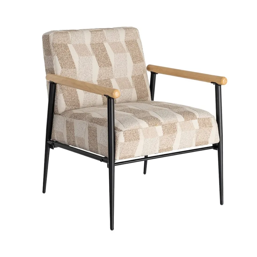 Fauteuil à motif géométrique en métal et tissu Ixia 64,5 cm Beige