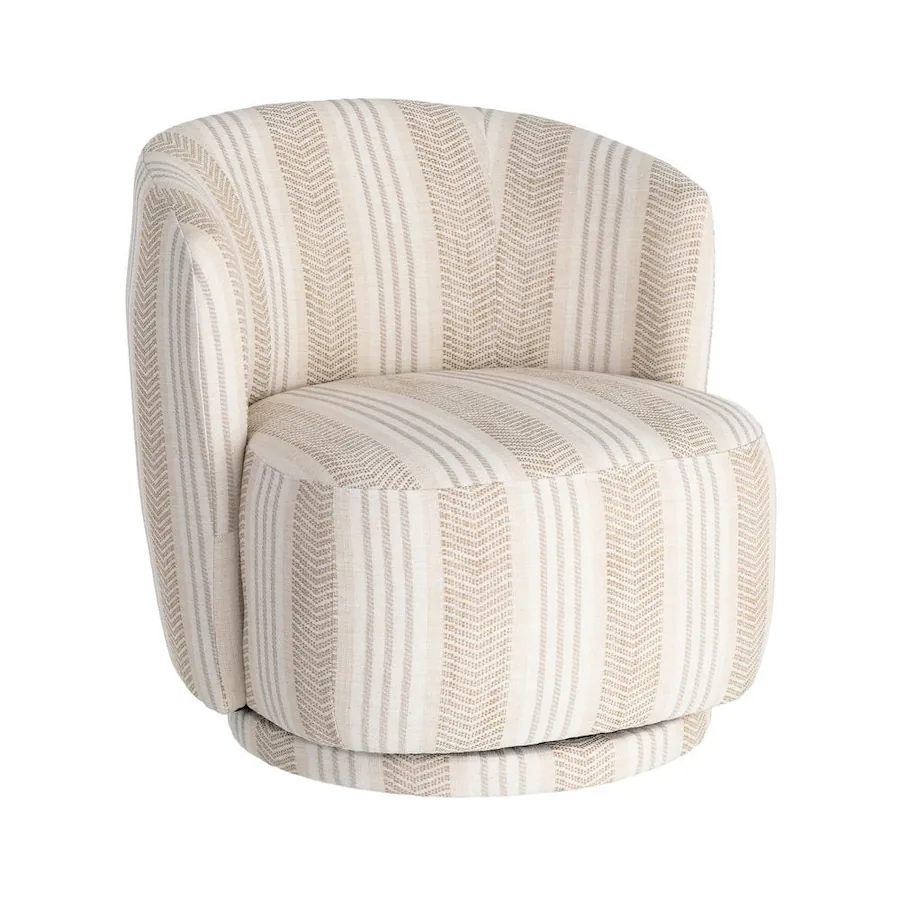 Fauteuil pivotant en tissu à rayures Ixia 75 cm Beige