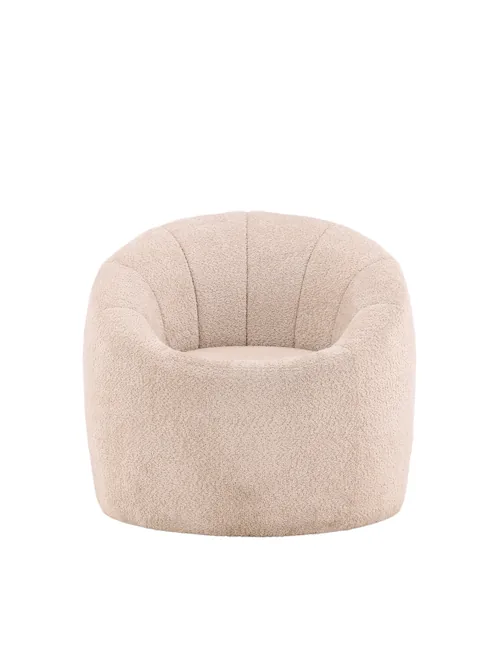 Fauteuil bouclé beige Warren vu de face, dossier à coutures verticales