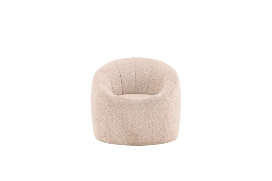 Fauteuil bouclé beige Warren vu de face, dossier à coutures verticales