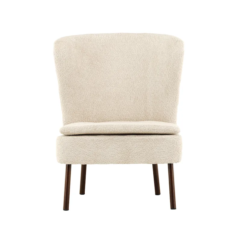 Fauteuil Hällsö beige vu de face, dossier haut et pieds noyer