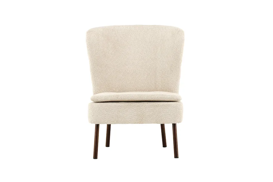 Fauteuil Hällsö beige vu de face, dossier haut et pieds noyer
