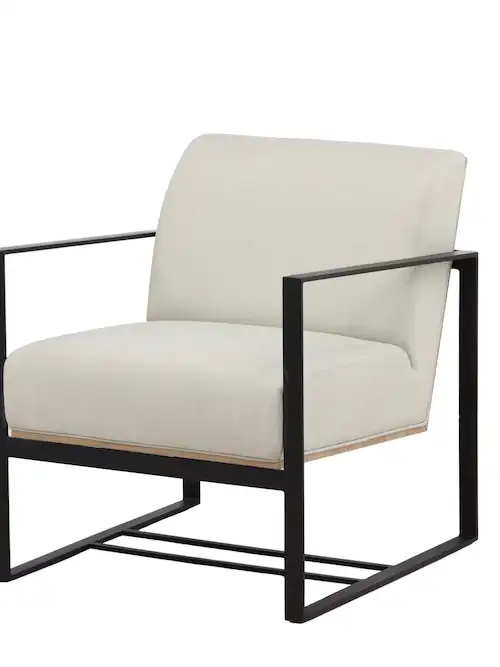 Fauteuil Kansas à cadre métal noir et assise blanc cassé, 70 cm