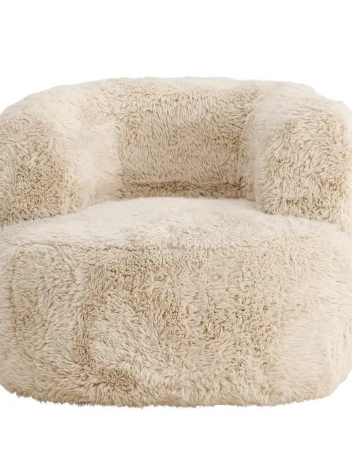 Fauteuil Gert blanc cassé à poils longs, vue de face