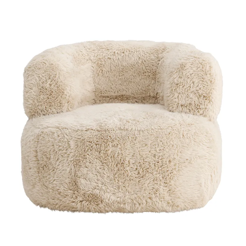 Fauteuil Gert blanc cassé à poils longs, vue de face