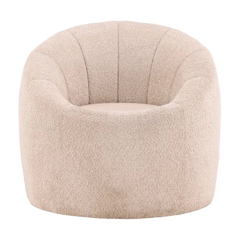 Fauteuil bouclé beige Warren vu de face, dossier à coutures verticales