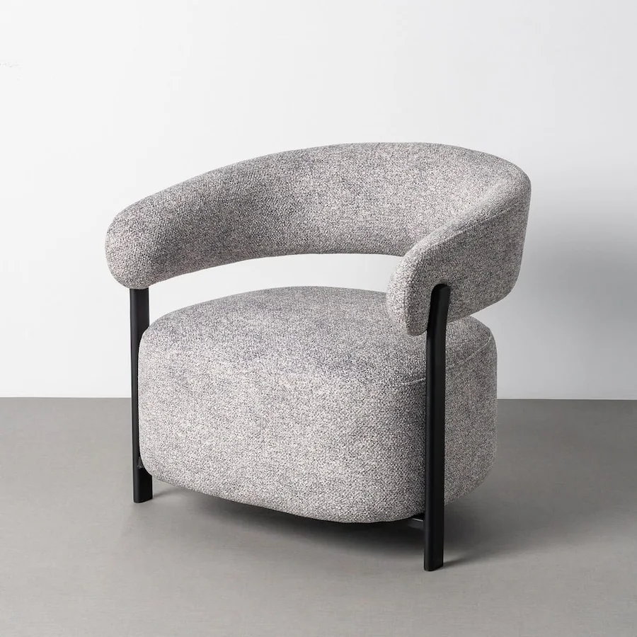 Fauteuil en tissu chiné à pieds en métal Ixia 77 cm Gris