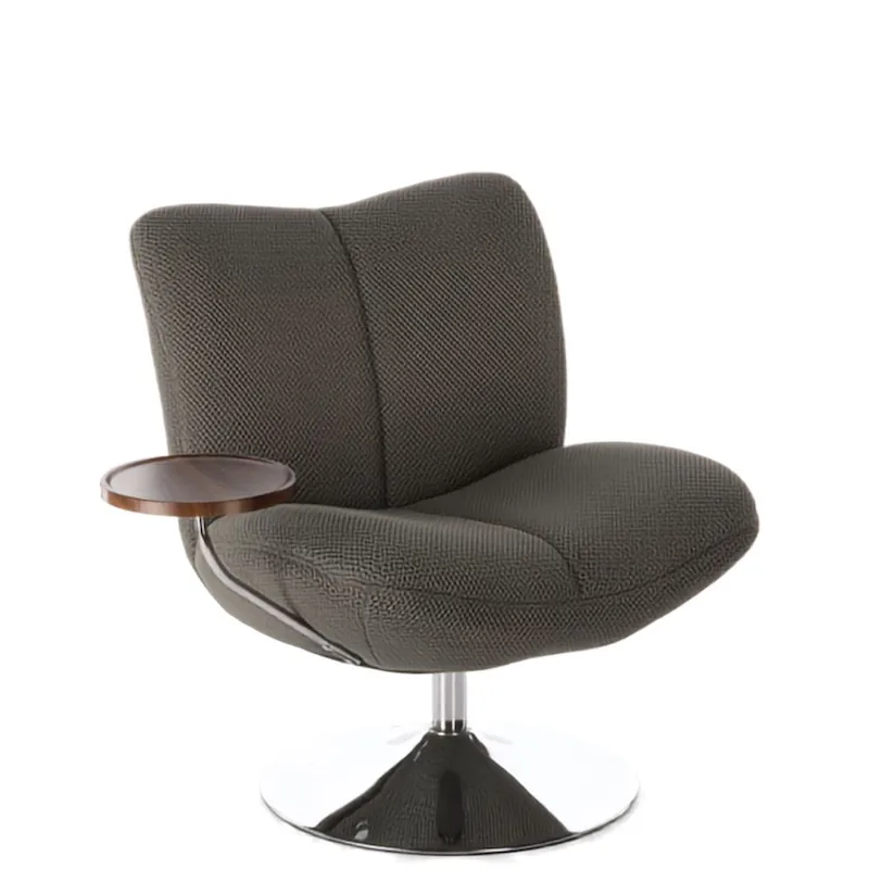 Fauteuil Nolan gris sur pied chromé avec tablette ronde