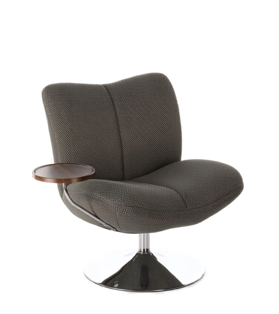 Fauteuil Nolan gris sur pied chromé avec tablette ronde