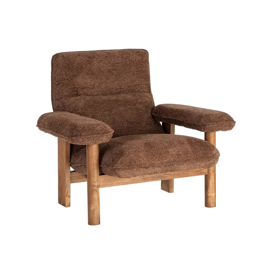 Fauteuil en tissu à accoudoirs rembourrés et pieds en bois Ixia Marron