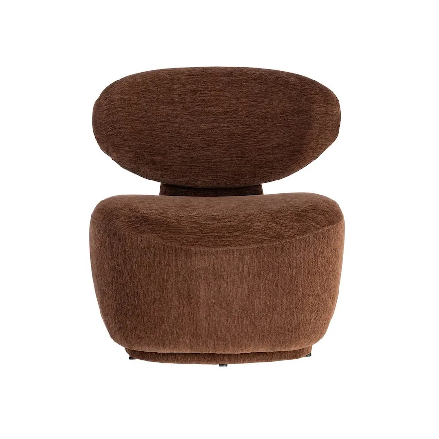 Face du fauteuil marron Ixia : dossier ovale au-dessus d'une assise large