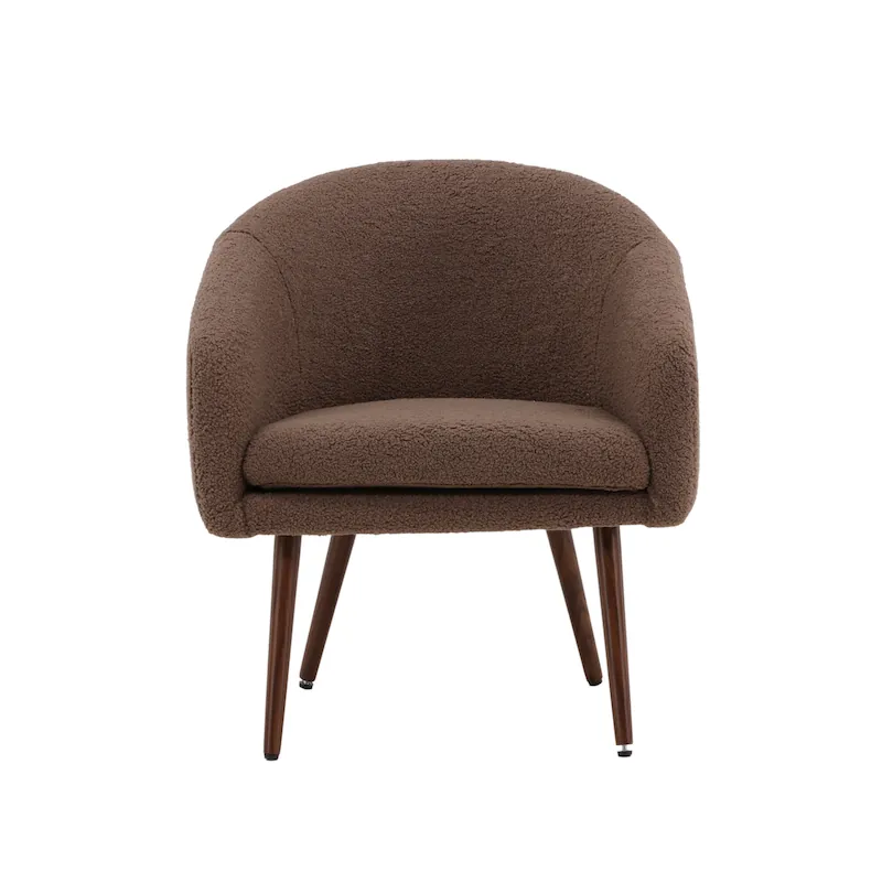 Fauteuil teddy Wanda marron vu de face, dossier arrondi et pieds évasés