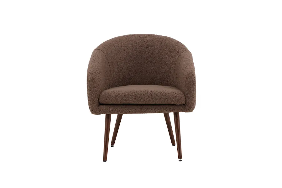 Fauteuil teddy Wanda marron vu de face, dossier arrondi et pieds évasés