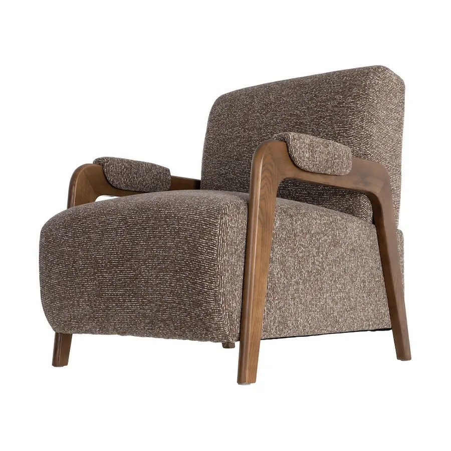 Fauteuil en bois de frêne et tissu chiné Ixia 70 cm Marron