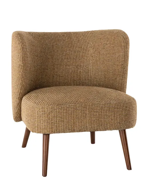 Fauteuil Miranda en tissu moutarde, pieds en bois – Athezza