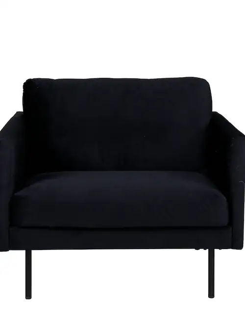 Fauteuil Zoom en velours noir, pieds fins, 95 cm