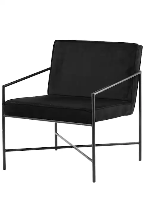 Fauteuil Rakel en velours noir et métal, 65 cm