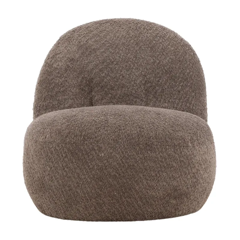 Fauteuil Omaha arrondi en bouclette brun taupe, vu de face