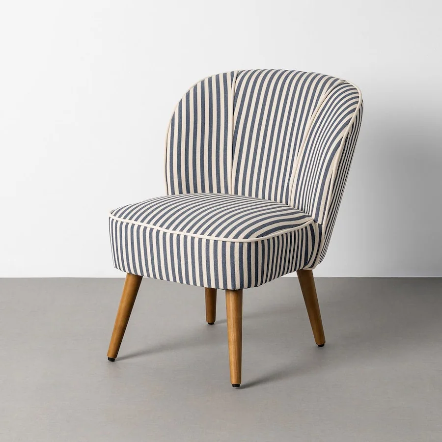 Fauteuil à Rayures Bois d'Hévéa Ixia, bleu
