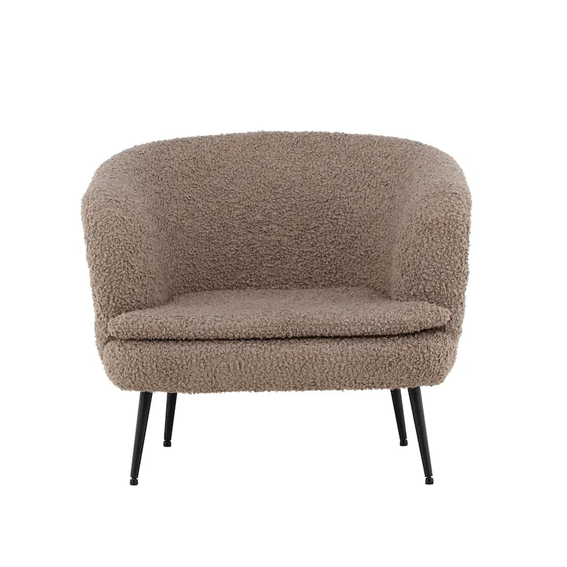 Fauteuil Nordkoster en teddy taupe vu de face, pieds fins noirs