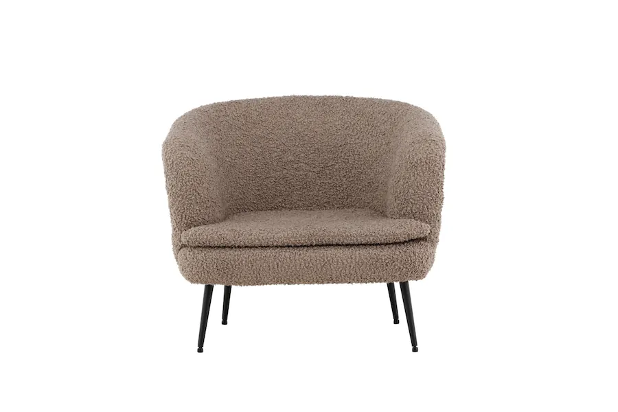 Fauteuil Nordkoster en teddy taupe vu de face, pieds fins noirs