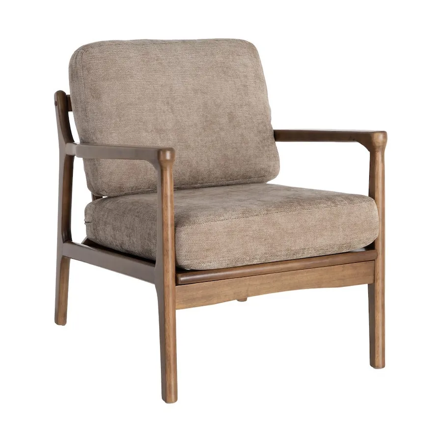 Fauteuil à accoudoirs en bois d'hévéa et tissu Ixia 69 cm Taupe