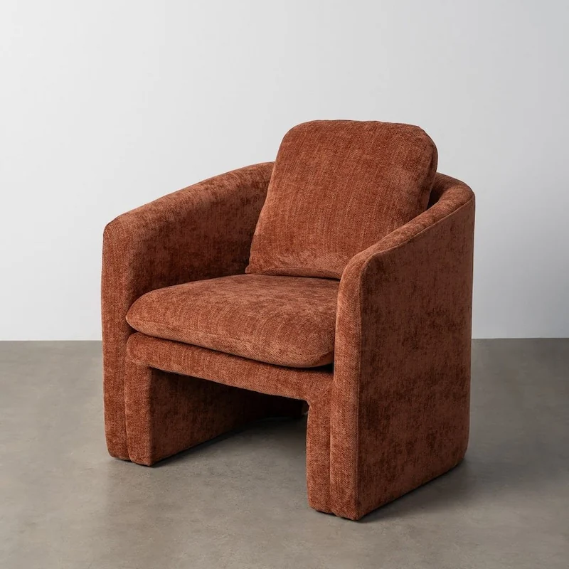 Fauteuil Tissu Chiné et Bois Ixia - terracotta, vue sur fond blanc
