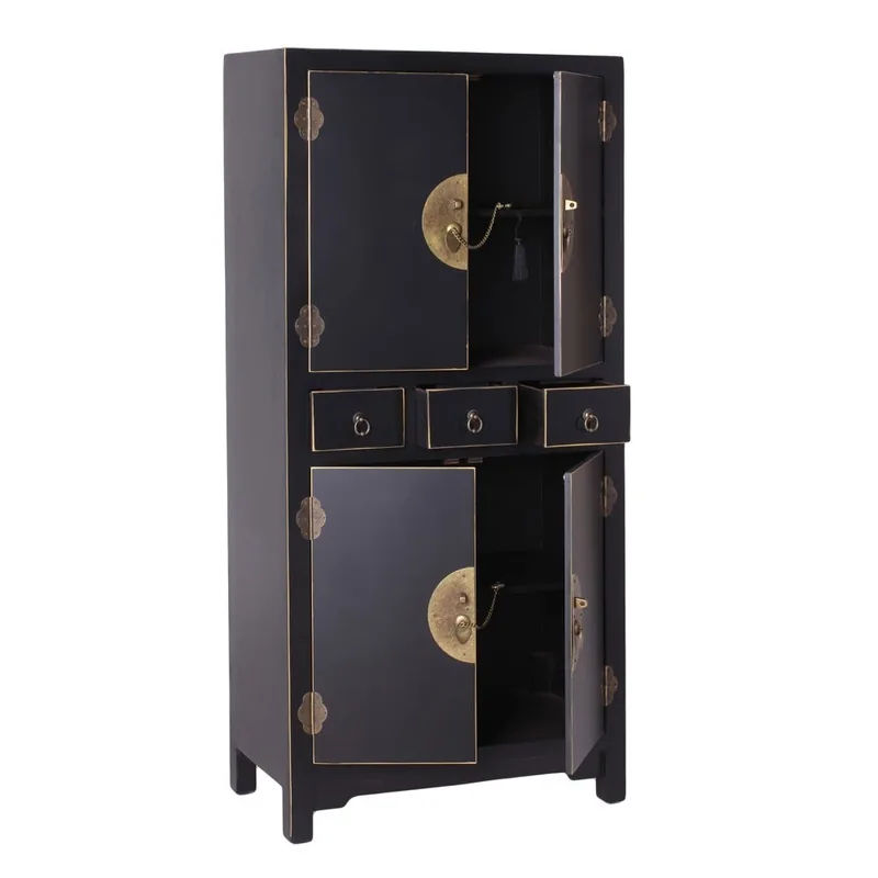 Meuble D'Appoint Laqué Noir Glands Décoratifs Ixia 131cm