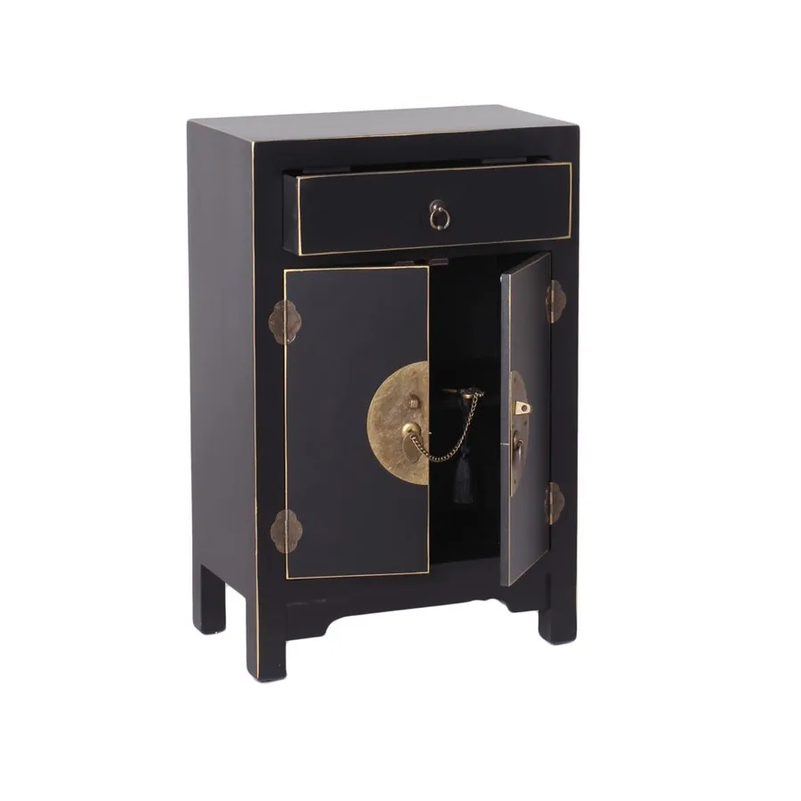 Meuble D'appoint Laqué Noir Liserets Dorés Ixia 45cm