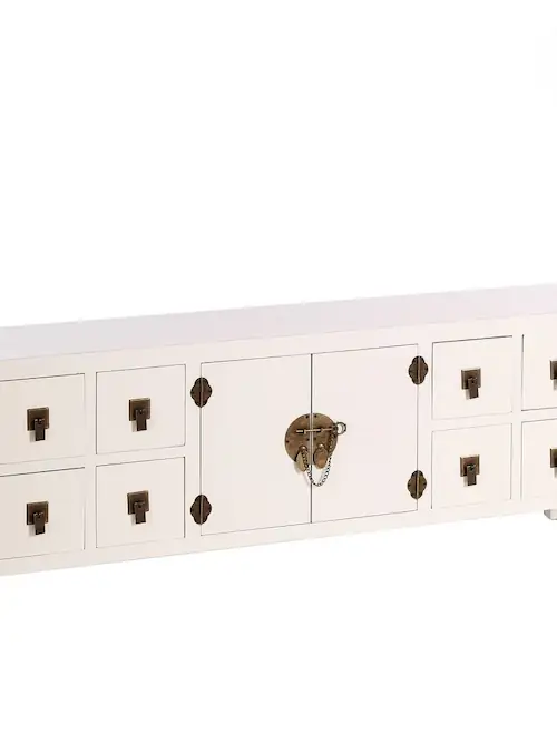 Meuble TV Laqué Blanc 8 Tiroirs Ixia 130cm