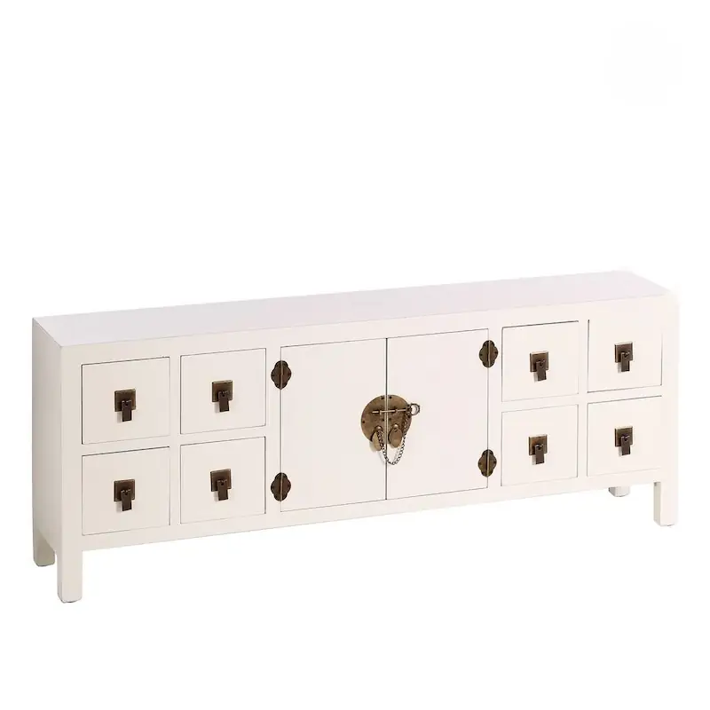 Meuble TV Laqué Blanc 8 Tiroirs Ixia 130cm
